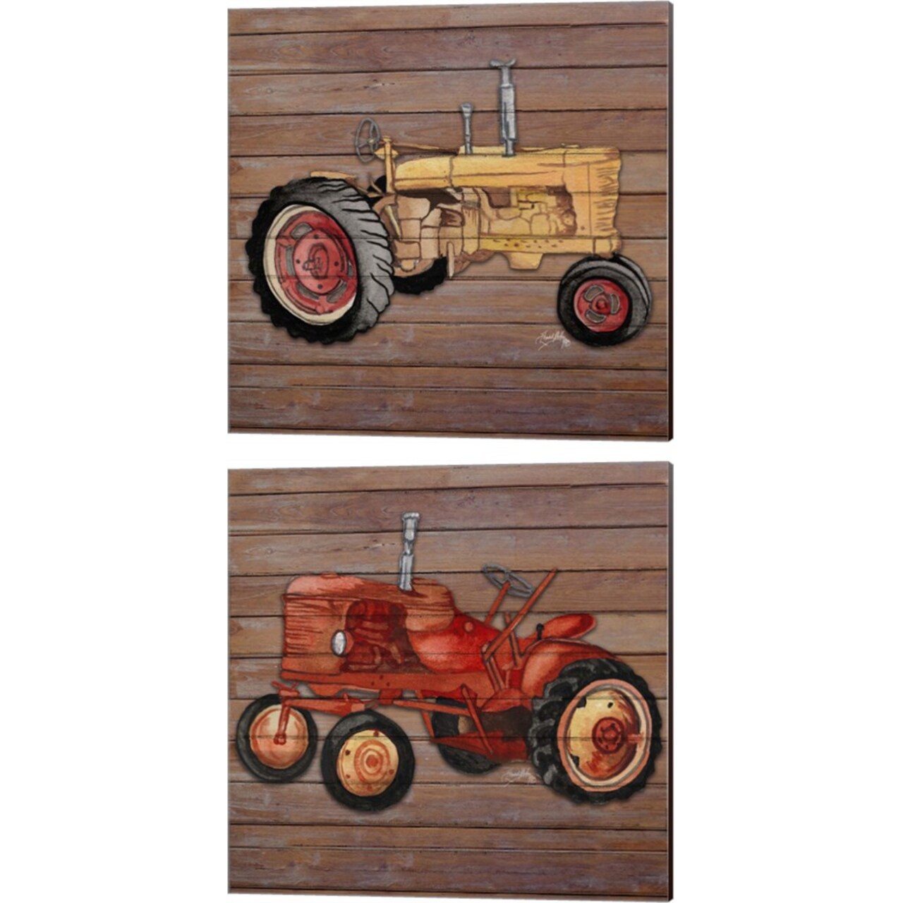 Tractor by Elizabeth Medley 14" x 14" Canvas Wall Art (Set of 2)